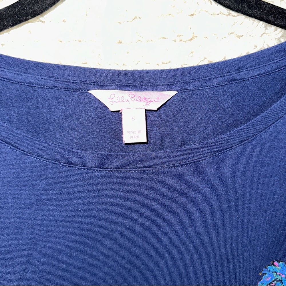 LILLY PULITZER gray and blue Palm Beach long sleeve Finn spirit jersey tee S - Picture 7 of 10